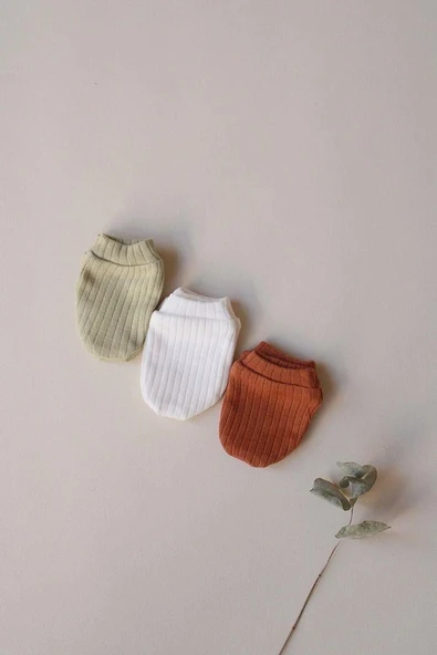 3lü Beyaz-Yeşil-Çikolata Yenidoğan Eldiven Set - 5