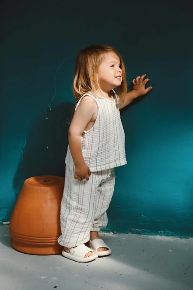 Kahverengi-İndigo Çizgili Atlet ve Pantolon Takım - 5