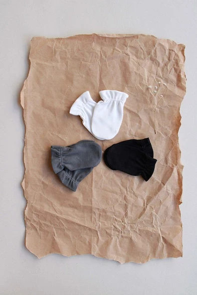 3lü Beyaz-Antrasit-Siyah Yenidoğan Eldiven Set Model 7 - 6