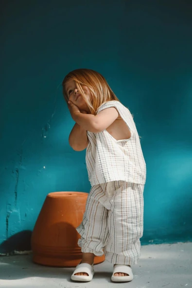 Kahverengi-İndigo Çizgili Atlet ve Pantolon Takım - 8