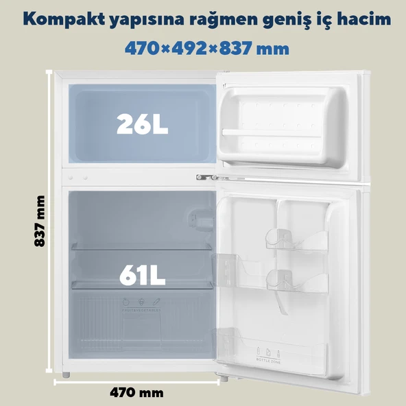 KUMTEL 87L MİNİ BUZDOLABI BEYAZ HTMF-90EW - 3