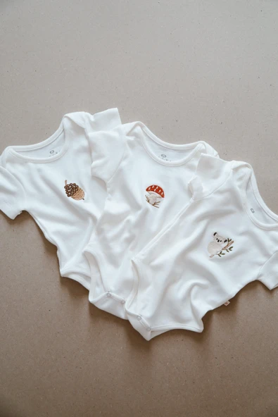 3lü Nakışlı Çıt Çıtlı Kısa Kollu Body Zıbın Model 1 - 7