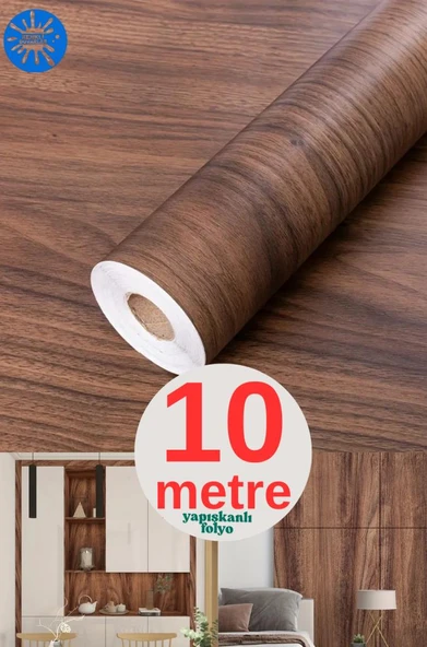 45cm x 10 Metre 1 Adet Rulo Yapışkanlı Koyu Ahşap Görünümlü Mutfak Duvar Kaplama Folyosu Kağıdı