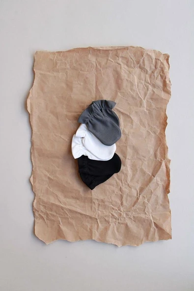 3lü Beyaz-Antrasit-Siyah Yenidoğan Eldiven Set Model 7 - 5