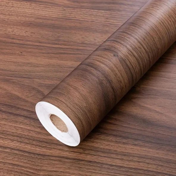 Renkli Duvarlar 45cm x 10 Metre 1 Adet Rulo Yapışkanlı Koyu Ahşap Görünümlü Mutfak Duvar Kaplama Folyosu Kağıdı - 7
