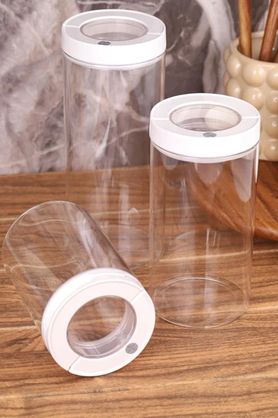 Lengo 3’lü 1200-1600-2000 ml Mühürlü Vakumlu Borosilikat Cam Erzak Saklama Kavanozu - 5