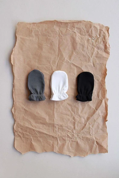 3lü Beyaz-Antrasit-Siyah Yenidoğan Eldiven Set Model 7 - 7