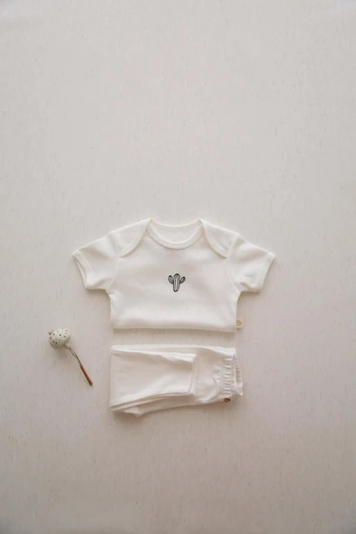 Kaktüs Nakışlı Body Tayt Set - 6