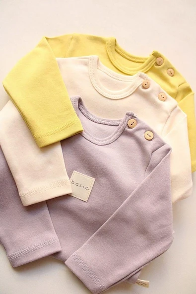 3lü Basic Çıt Çıtlı Uzun Kollu Body Zıbın Set Model 5 - 9
