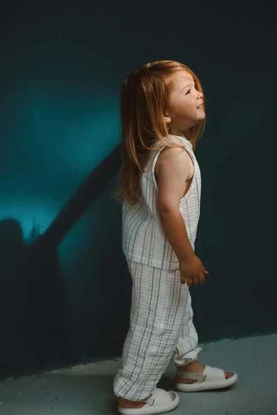 Kahverengi-İndigo Çizgili Atlet ve Pantolon Takım - 4