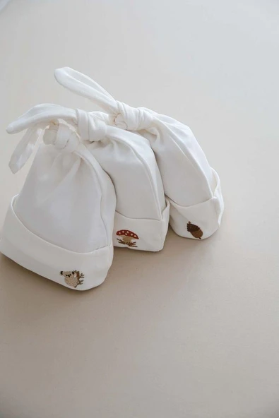 3lü Yenidoğan Nakışlı Şapka Model 1 - 7