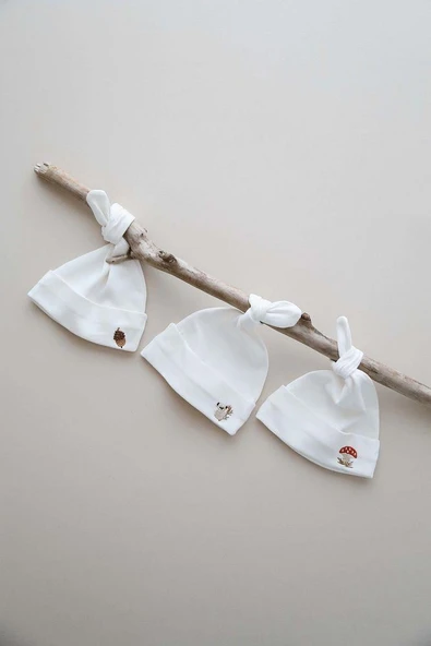 3lü Yenidoğan Nakışlı Şapka Model 1 - 6