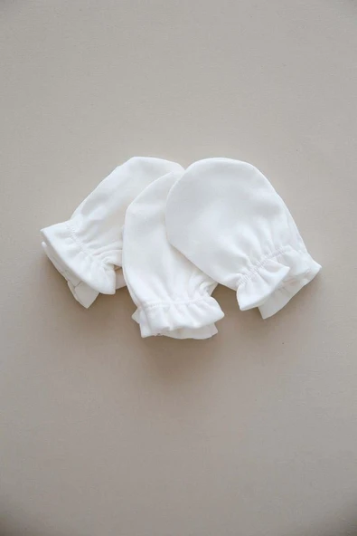 3lü Beyaz Yenidoğan Eldiven Set Model 1 - 5