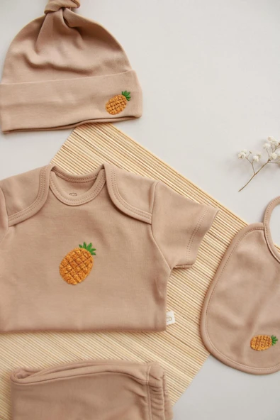 Ananas Nakışlı 5li Kısa Kollu Yenidoğan Set - 9