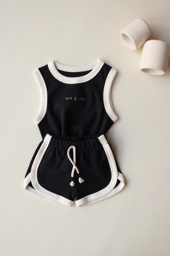 Siyah Unisex Atlet Şort Takım - 6
