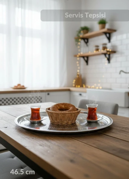 Paslanmaz Tepsi Geleneksel Küçük Yer Sofrası 46,5 cm Çelik Sini Yemek Sofrası No:50 - Resim 2