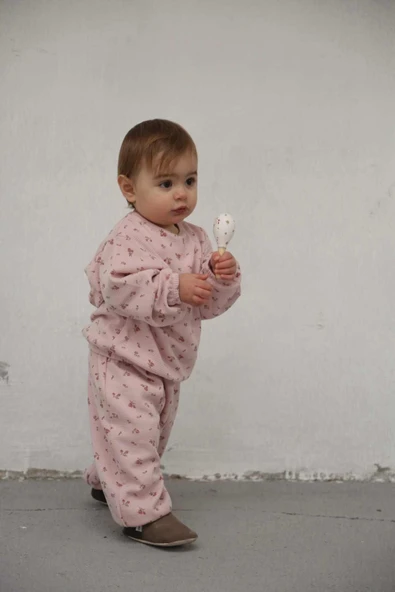 Pembe Çiçek Baskılı Şalvar Takım - 4