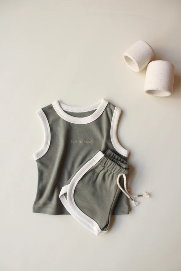 Haki Unisex Atlet Şort Takım - 7