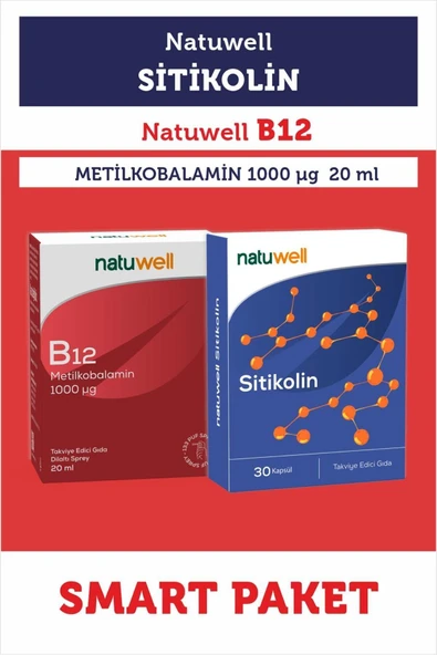NATUWELL NATUWELL Smart Paket ''Sitikolin (250 mg) 30 Kapsül + B12 Metilkobalamin (1000 Mcg) Dilaltı Sprey 20 ml