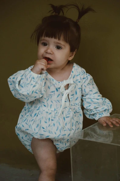Mavi Çiçek Baskılı Bebek Uzun Kollu Tulum - 2