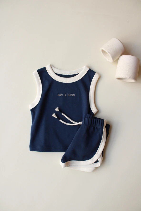 Lacivert Unisex Atlet Şort Takım - Resim 7