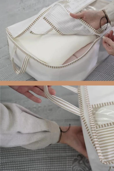 Pencereli Üç Bölmeli Baza Hurç, Yatak Baza Altı Dolap İçi Düzenleyici Saklama (32x70x20cm) 1 Adet - Resim 5