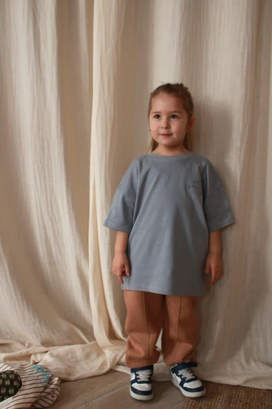 Açık Gri Nakışlı Oversize T-shirt - 8