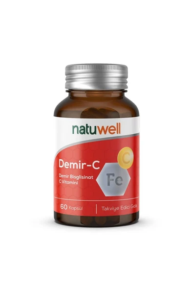 NATUWELL NATUWELL Demir-c (DEMİR BİSGLİSİNAT C VİTAMİNİ) 60 Kapsül 8683873980192