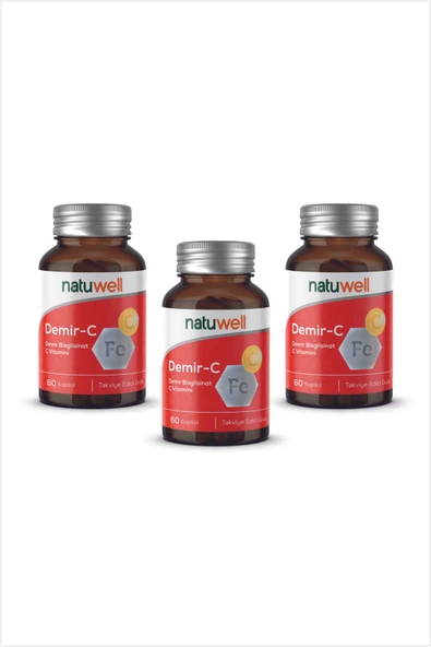 NATUWELL NATUWELL 3'lü Natuwell Demir-C (Demir Bisglisinat + C Vitamini) 60 Kaps*3