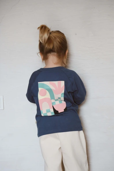 İndigo Sırt Baskılı Uzun Kollu T-shirt - 3