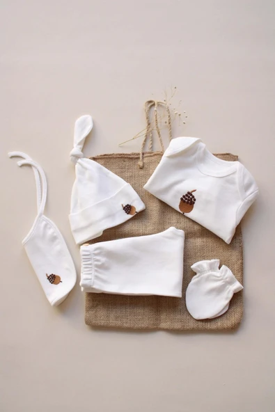 Palamut Nakışlı 5li Uzun Kollu Yenidoğan Set - Resim 3