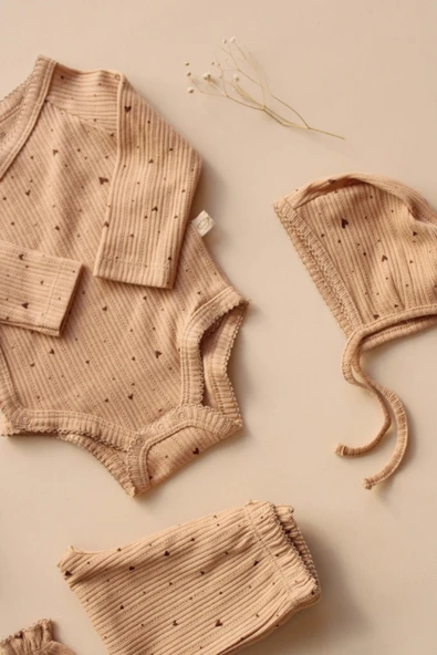 5li Kruvaze Yenidoğan Set Kalp Baskılı Model 5 - 5