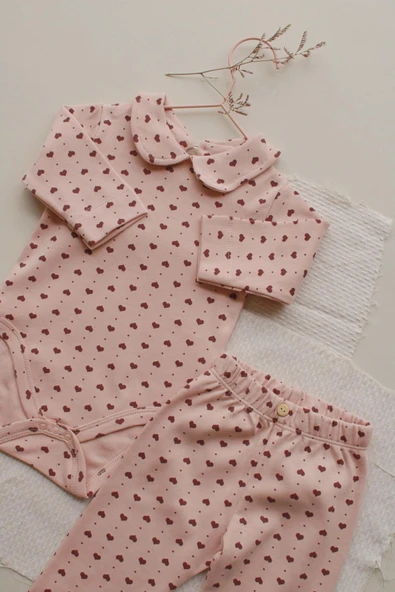 Kalp Baskılı Bebe Yaka Alt Üst Takım - 3