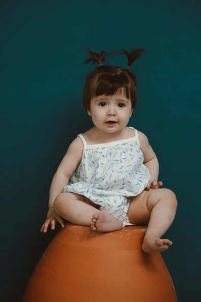 Mavi Çiçek Baskılı Bebek İp Askılı Tulum - 3