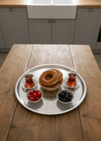 Paslanmaz Tepsi Geleneksel Küçük Yer Sofrası 46,5 cm Çelik Sini Yemek Sofrası No:50 ürün görseli 1