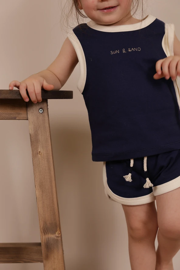 Lacivert Unisex Atlet Şort Takım - Resim 2