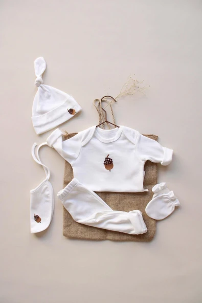 Palamut Nakışlı 5li Uzun Kollu Yenidoğan Set - Resim 4