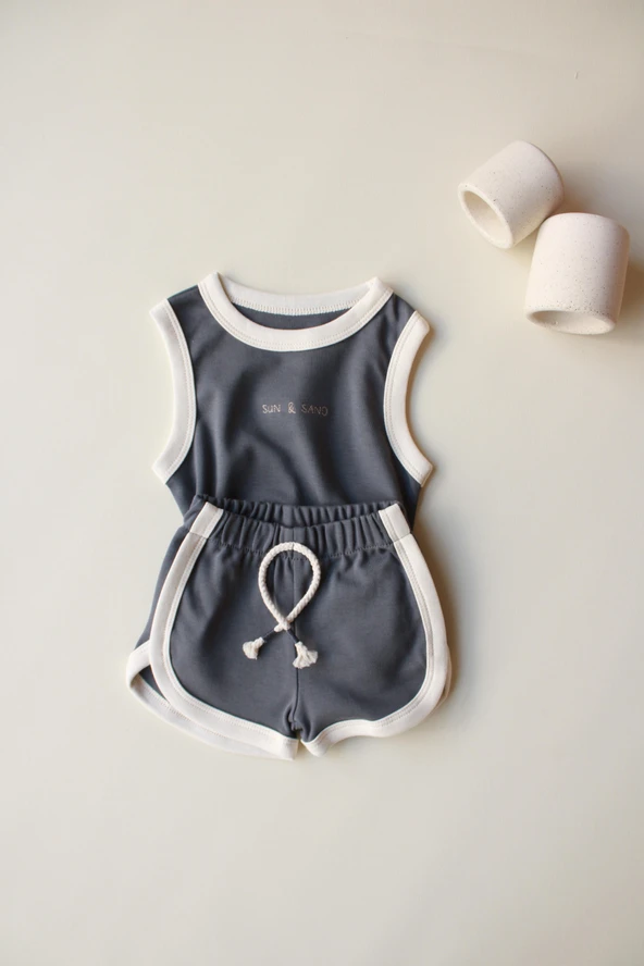 Antrasit Unisex Atlet Şort Takım - 6