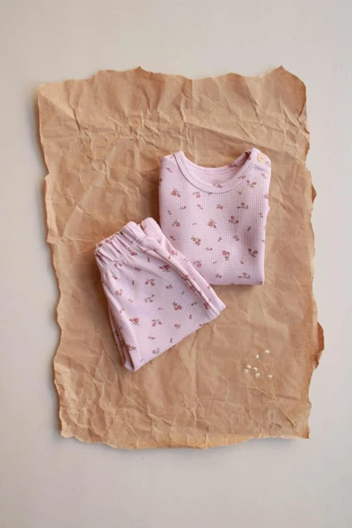 Pembe Çiçek Baskılı Şalvar Takım - 8