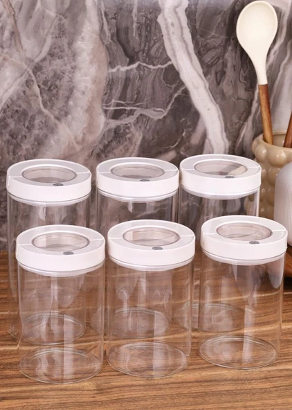 Lengo 6'lı 1200-1600 ml Mühürlü Vakumlu Borosilikat Cam Erzak Saklama Kavanozu - 5