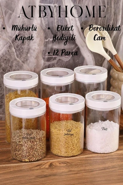 Lengo 6'lı 1200-1600 ml Mühürlü Vakumlu Borosilikat Cam Erzak Saklama Kavanozu