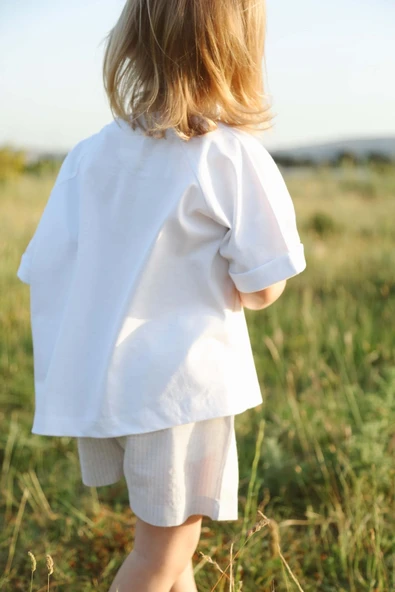 Beyaz Oversize T-shirt ve Şort Takım - 5