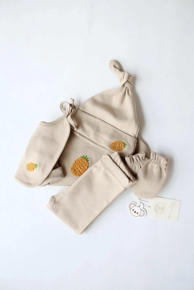 Ananas Nakışlı 5li Uzun Kollu Yenidoğan Set - 5