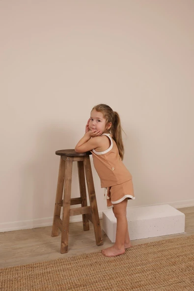 Sütlü Kahve Askılı Şortlu Takım - Resim 2