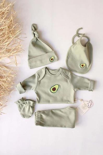 Avokado Nakışlı 5li Uzun Kollu Yenidoğan Set - Resim 3