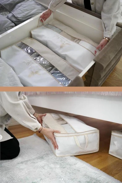 Pencereli Üç Bölmeli Baza Hurç, Yatak Baza Altı Dolap İçi Düzenleyici Saklama (32x70x20cm) 1 Adet - Resim 4