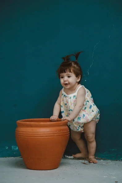 Renkli Baskılı Bebek İp Askılı Tulum - 5