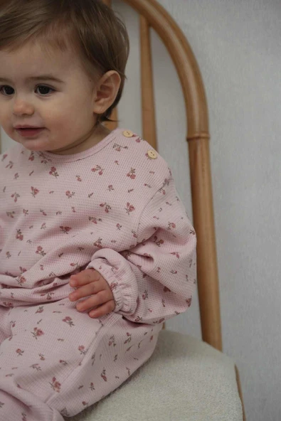 Pembe Çiçek Baskılı Şalvar Takım - 6