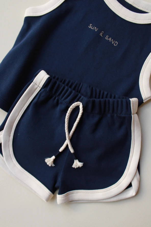 Lacivert Unisex Atlet Şort Takım - Resim 8