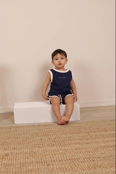 Lacivert Unisex Atlet Şort Takım - Resim 3